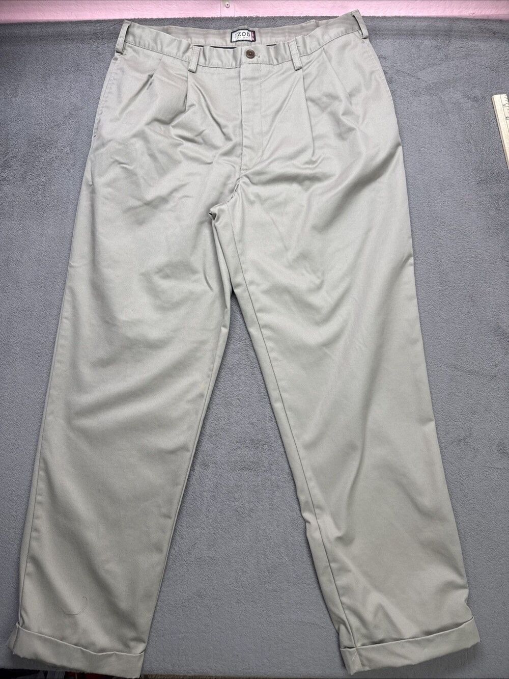 IZOD Jeans Mens Khaki Flat Front 38x34
